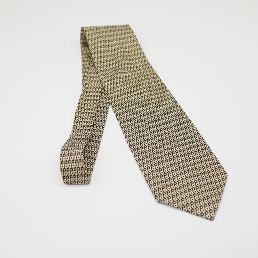 Bergamo New York Black Tan Blue Abstract Geometric Print Silk Tie Wide - Picture 6 of 6